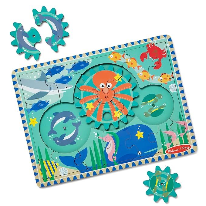 Melissa & Doug Wooden Underwater Jigsaw Spinning Gear Puzzle – 18 Pieces Wooden Puzzle for Todd... | Amazon (US)