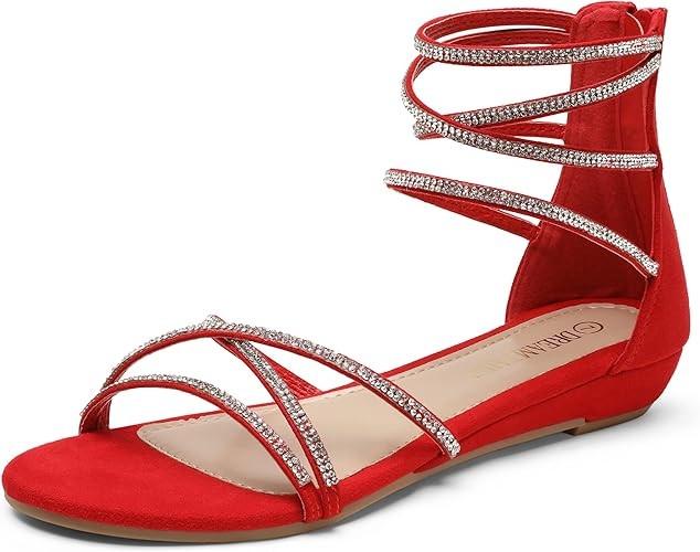 DREAM PAIRS Women's Ankle Strap Rhinestones Low Wedge Sandals | Amazon (US)