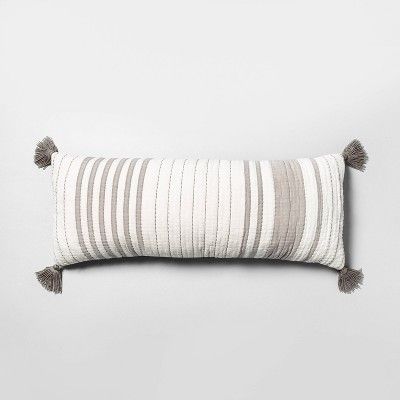 Oversized Striped Lumbar Throw Pillow Gray/Cream - Hearth &#38; Hand&#8482; with Magnolia | Target