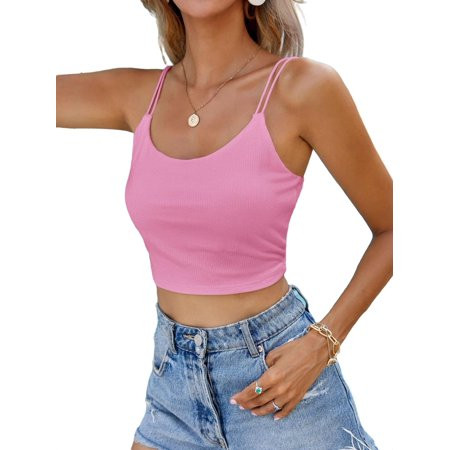 Women s Solid Dual Strap Shoulder Cami Top Pink XS | Walmart (US)