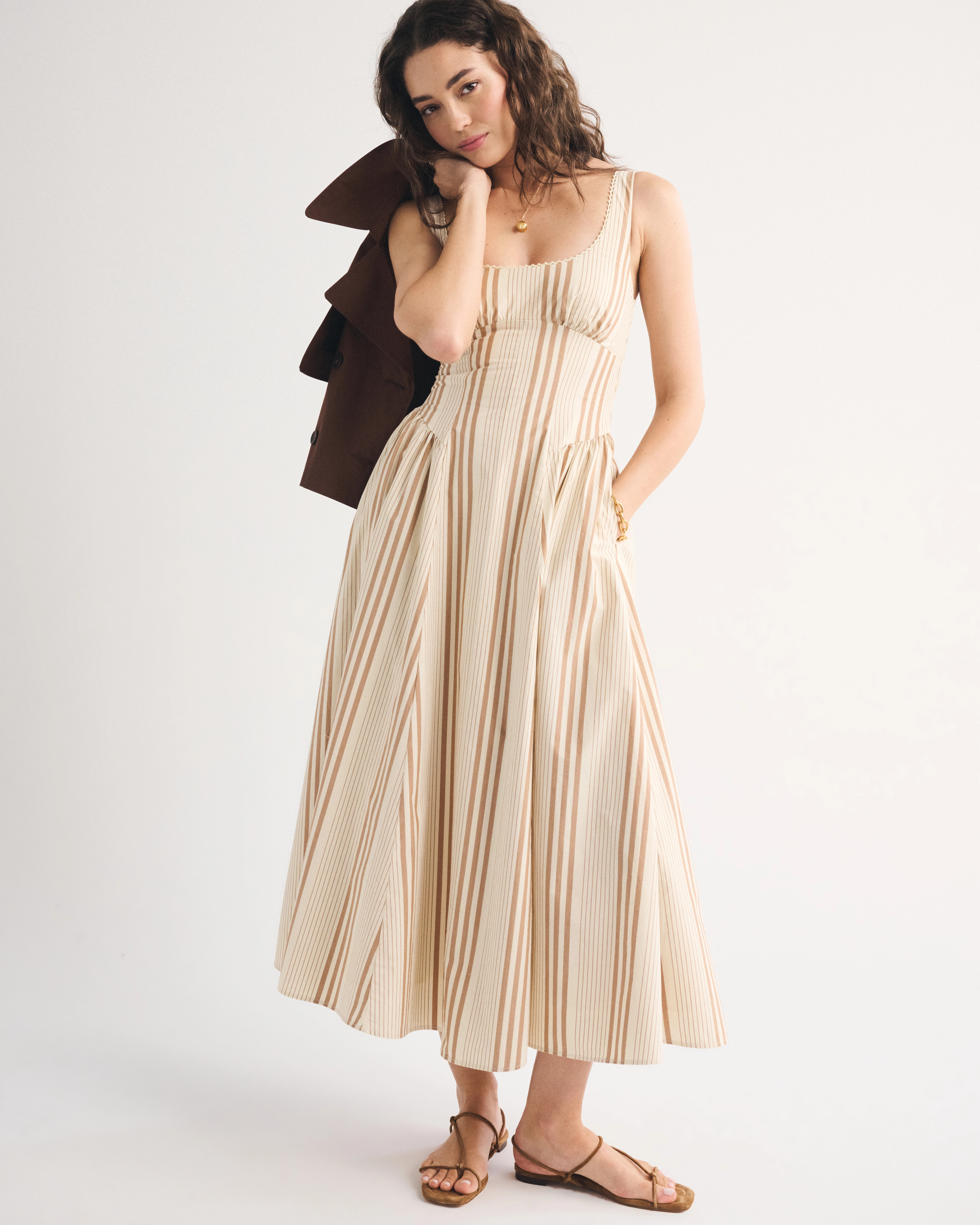 100% Cotton A&F Bra-Free Dylan Midi Dress | Abercrombie & Fitch (US)