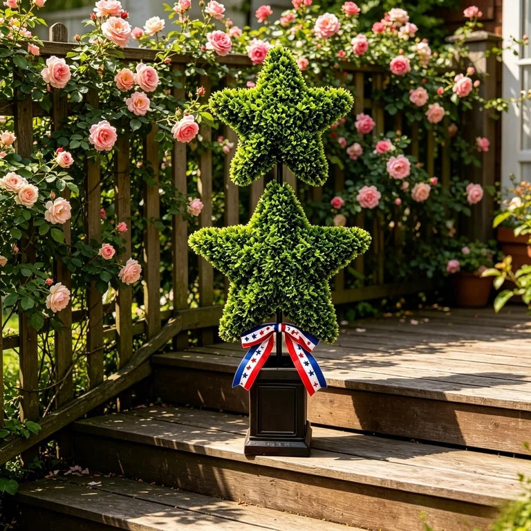 27" Independence Day Patriotic Two Star Topiary Tree, Artificial Green Foliage Potted , Star Shap... | Walmart (US)