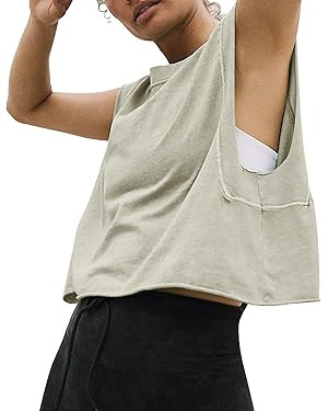 HUGOOME Women Workout Tank Tops Oversized Crop Sleeveless Tee Loose Fit Boxy Basic Yoga Active Su... | Amazon (US)