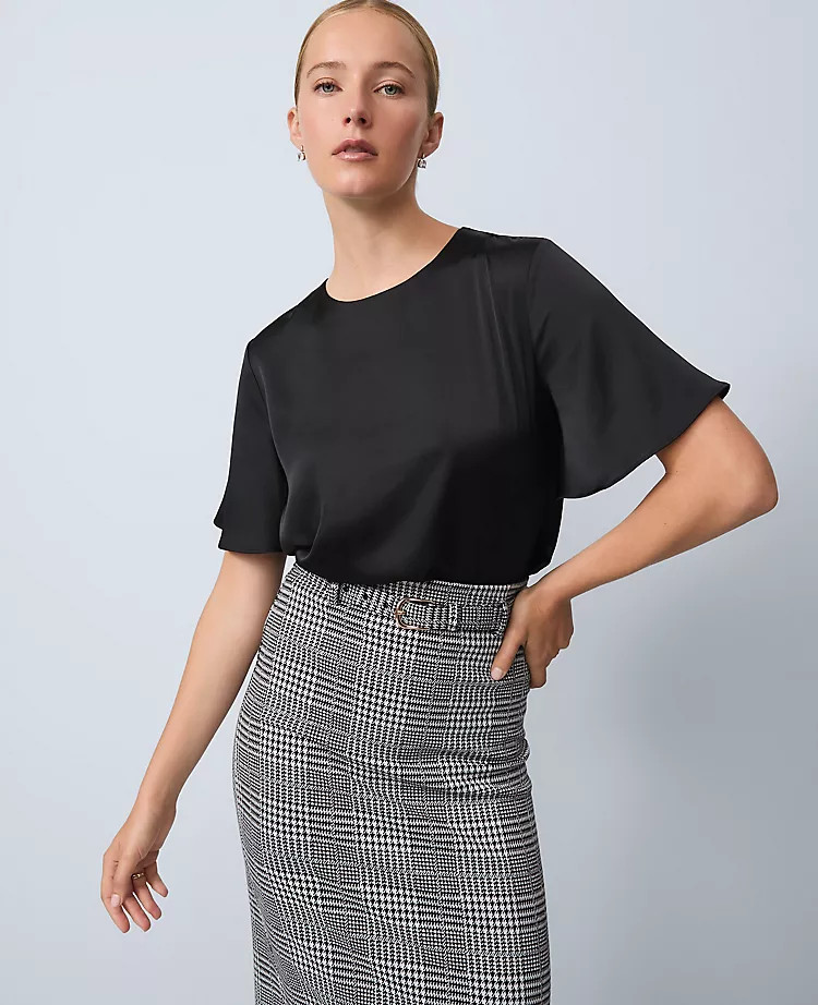 Satin Flutter Sleeve Tee | Ann Taylor