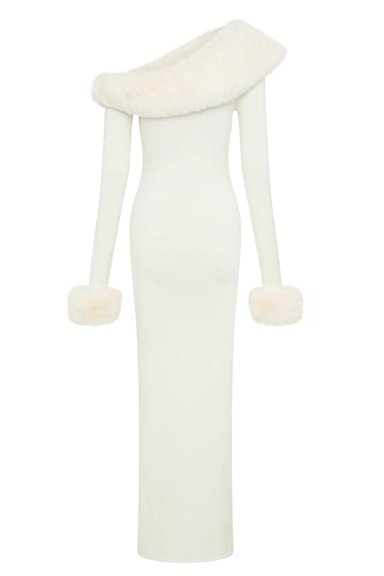 Karleigh Faux Fur Knit Maxi Dress - Ivory | MESHKI US