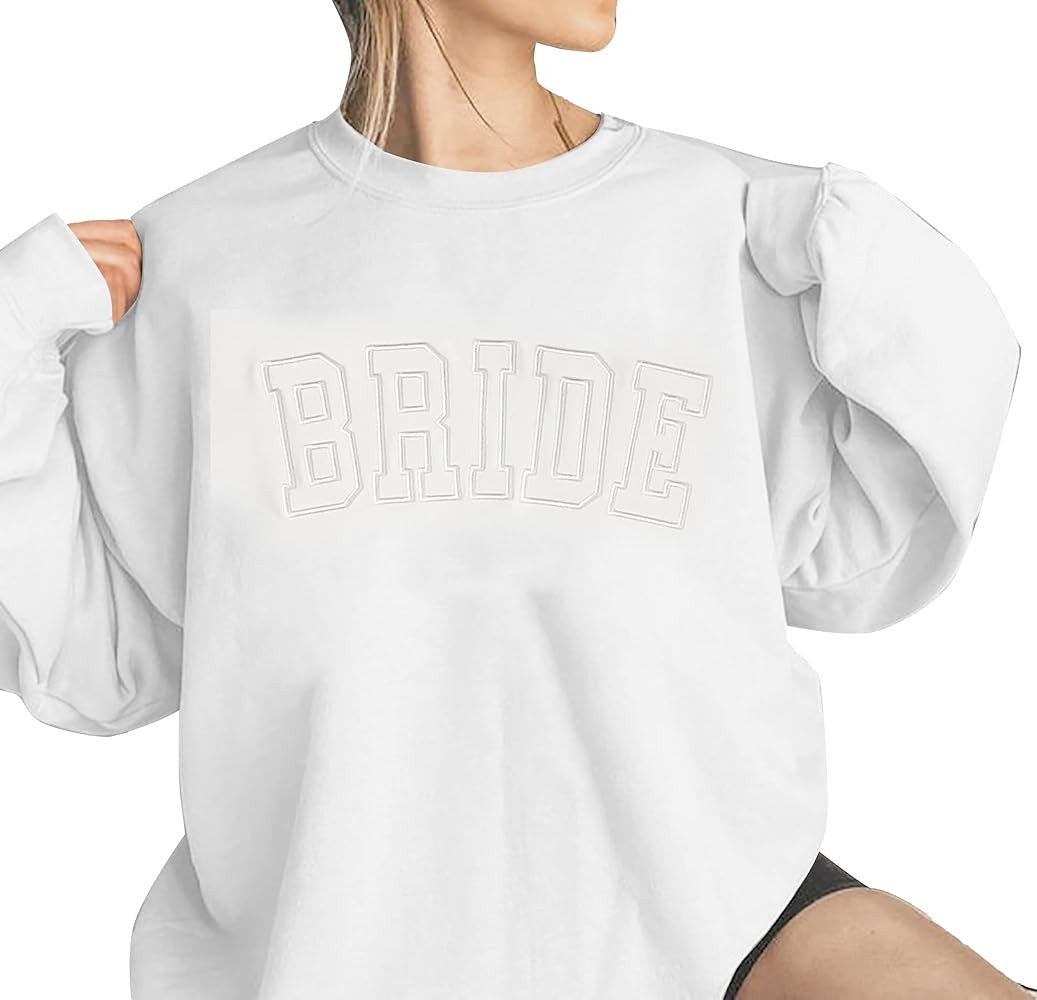 MYHALF Bride Sweatshirt Women Bachelorette Party Shirt Embroidered Bride Pullover Future Mrs Gift... | Amazon (US)