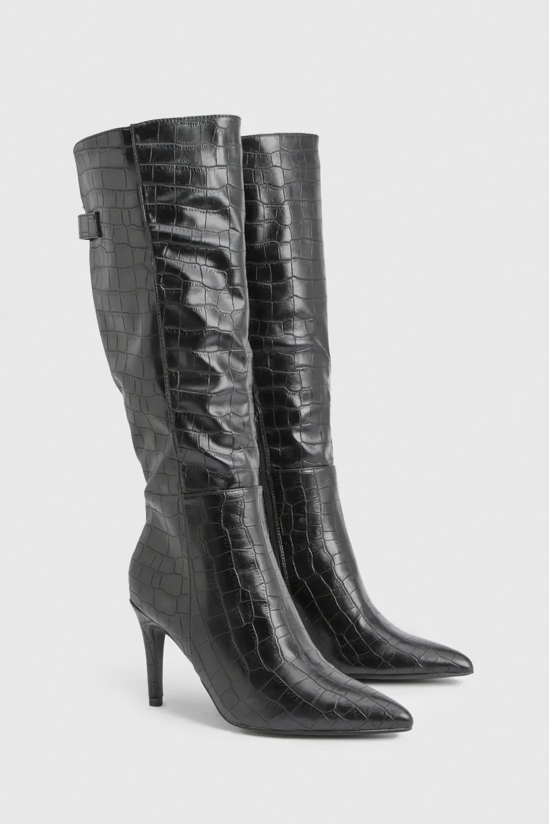 Curved Knee High Croc Stiletto Boots | Boohoo.com (UK & IE)