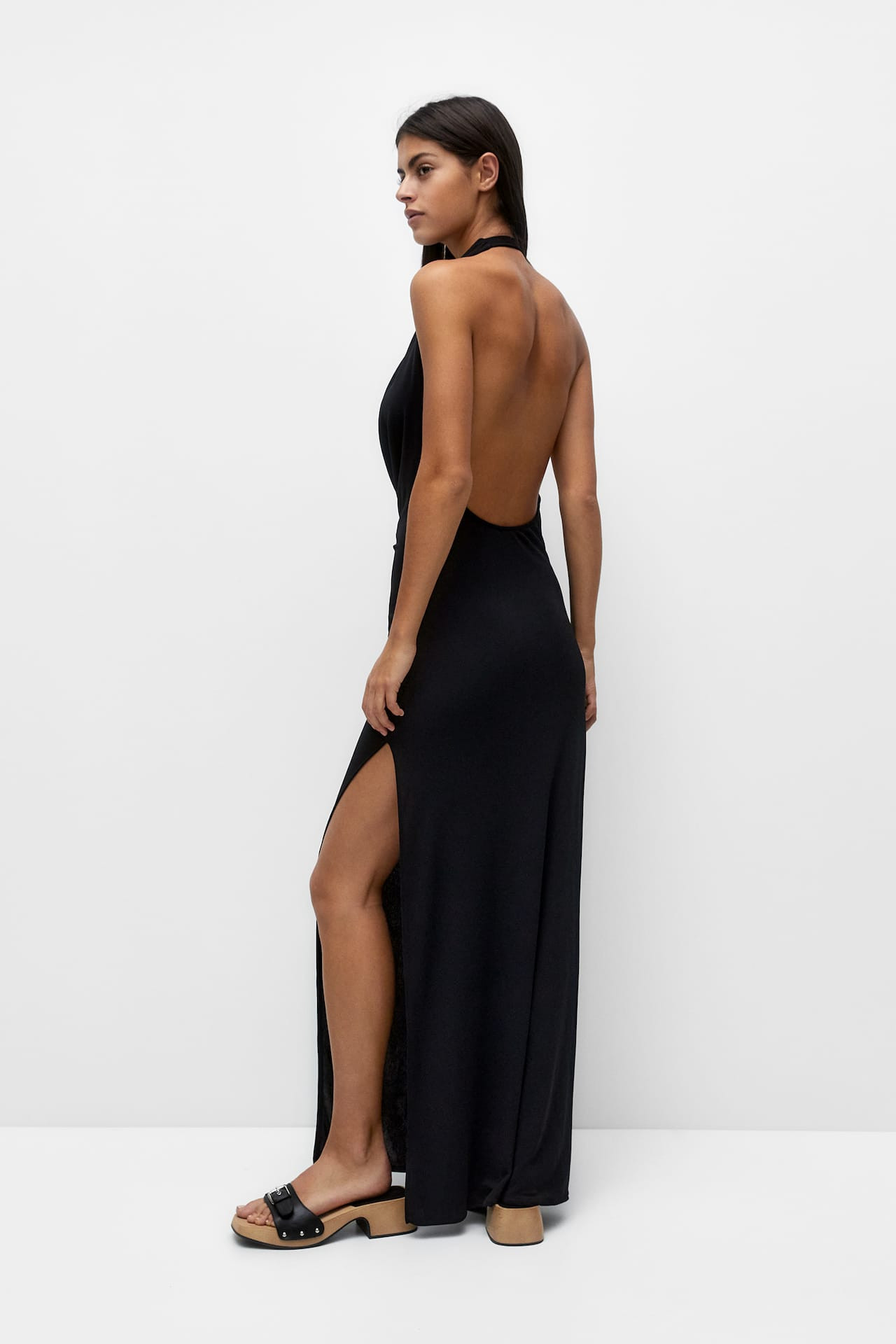 Long open back draped dress | PULL and BEAR NL