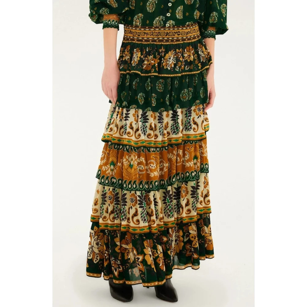 FARM Rio Women's Mixed Scarves Layered Maxi Skirt, Green | Shop Simon