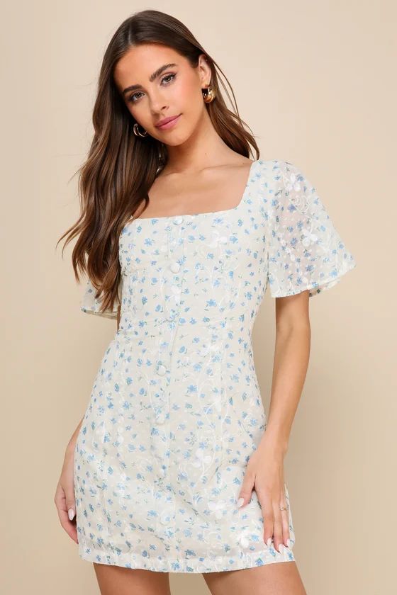 Adorably Perfect Ivory Floral Embroidered Mini Dress | Lulus