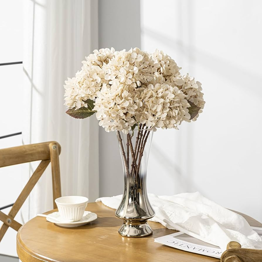 Artificial Flower Fake Silk Hydrangea Heads Bouquet with Stems Bulk for Fall Decoration Table Cen... | Amazon (US)