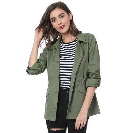 Allegra K Women's Drawstring Waist Flap Pockets Utility Jacket Green S | Walmart (US)