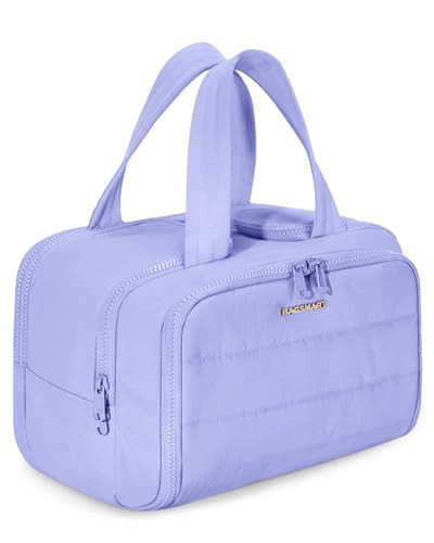 BAGSMART Travel Toiletry Bag, Crush Toiletry Bag for Women, Wide-open Puffy Toiletry Bags for Traveling, Large Travel Cosmetic Makeup Bag Organizer for Accessories,Toiletrie, Purple | Amazon (US)