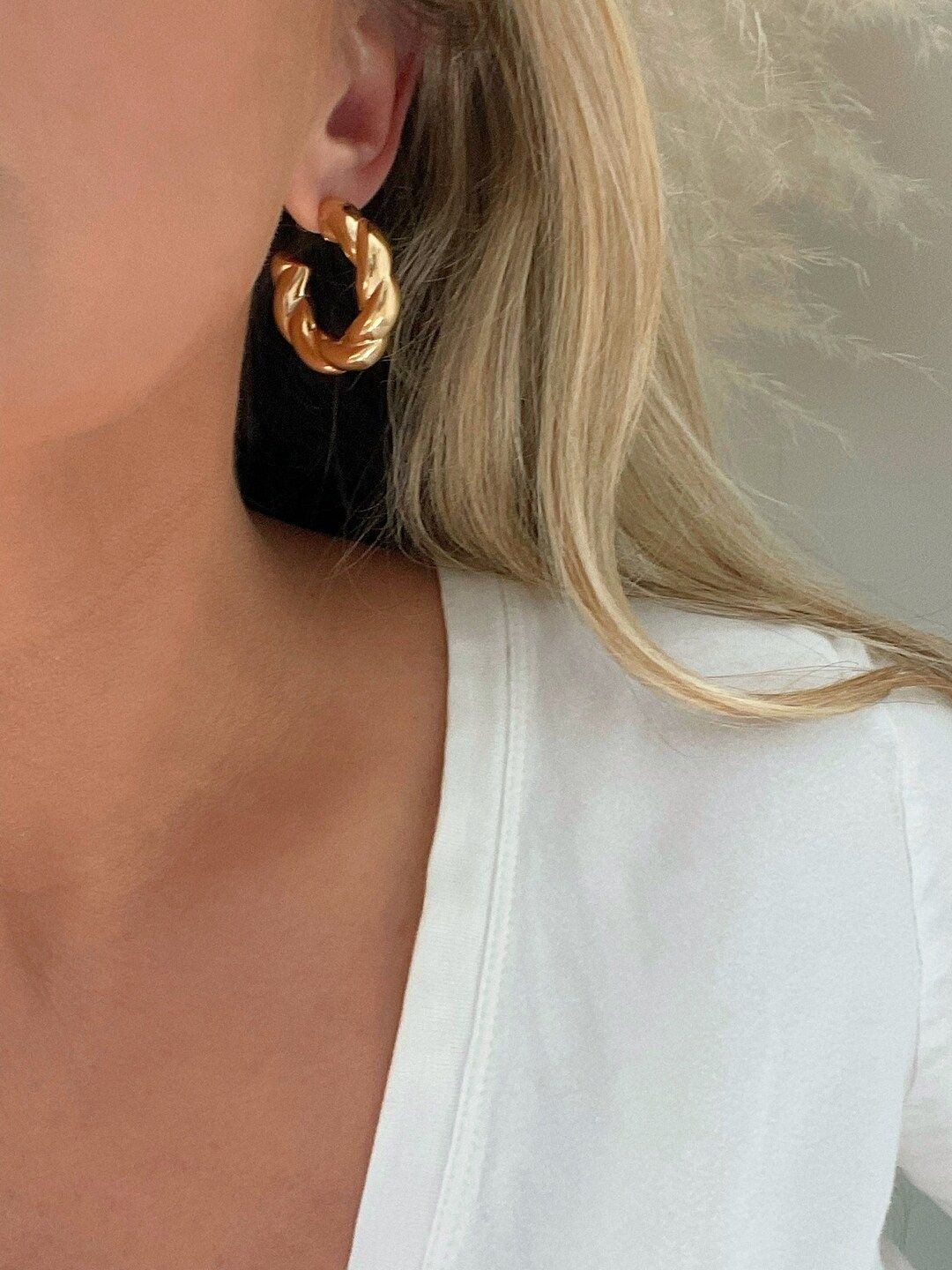 Chunky Thick Gold Hoop Earring, Chunky Twisted Hoops, 18k Gold Filled Hoops, Chunky Gold Hoops, T... | Etsy (US)