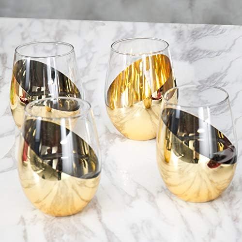MyGift Modern Brass Stemless Wine Glasses, Set of 4 | Amazon (US)