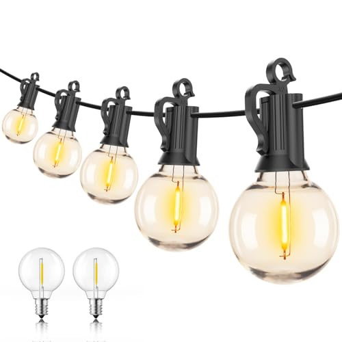 Outdoor String Lights – 50ft Connectable Patio Lights with 52 G40 LED Plastic Bulbs (2 Spare) Outside Vintage Hanging Lights for Backyard Bistro Balcony Porch Party Wedding, E12, 2200K, Black | Amazon (US)