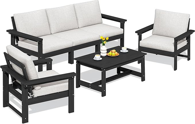 SERWALL HDPE Patio Conversation Set, 6-Piece Sectional Outdoor Furniture Set, All Weather Outdoor... | Amazon (US)