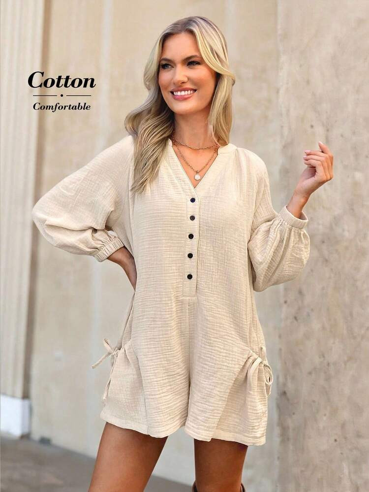Cotton 3/4 Sleeve Romper | SHEIN