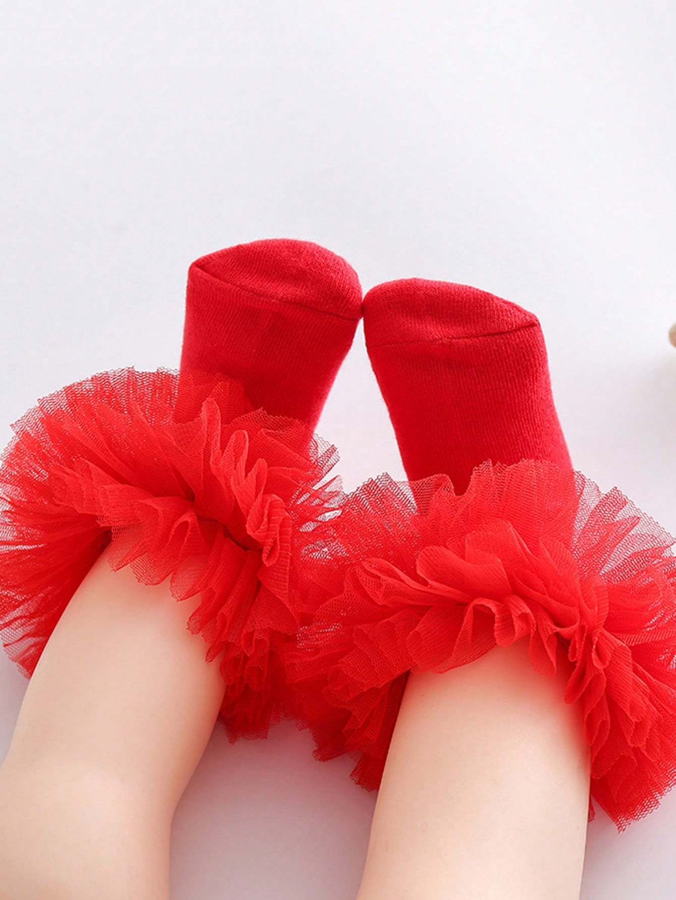 1pair Kids' Solid Color Glitter And Lace Ankle Socks | SHEIN