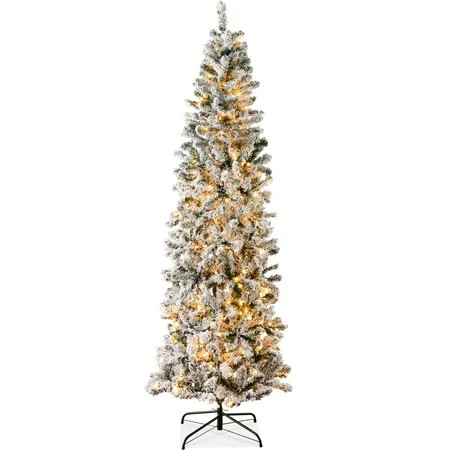 Best Choice Products 7.5ft Pre-Lit Artificial Snow Flocked Pencil Christmas Tree Holiday Decoration w/ 350 Lights | Walmart (US)