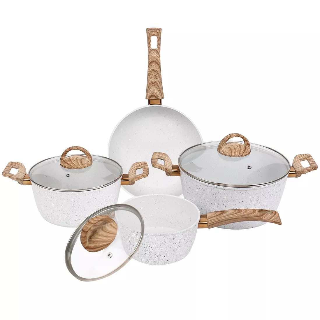 Coconut Aluminium 7 Pcs Induction Non Stick Frying Pan Saucepan Pot Cookware Set | Debenhams UK