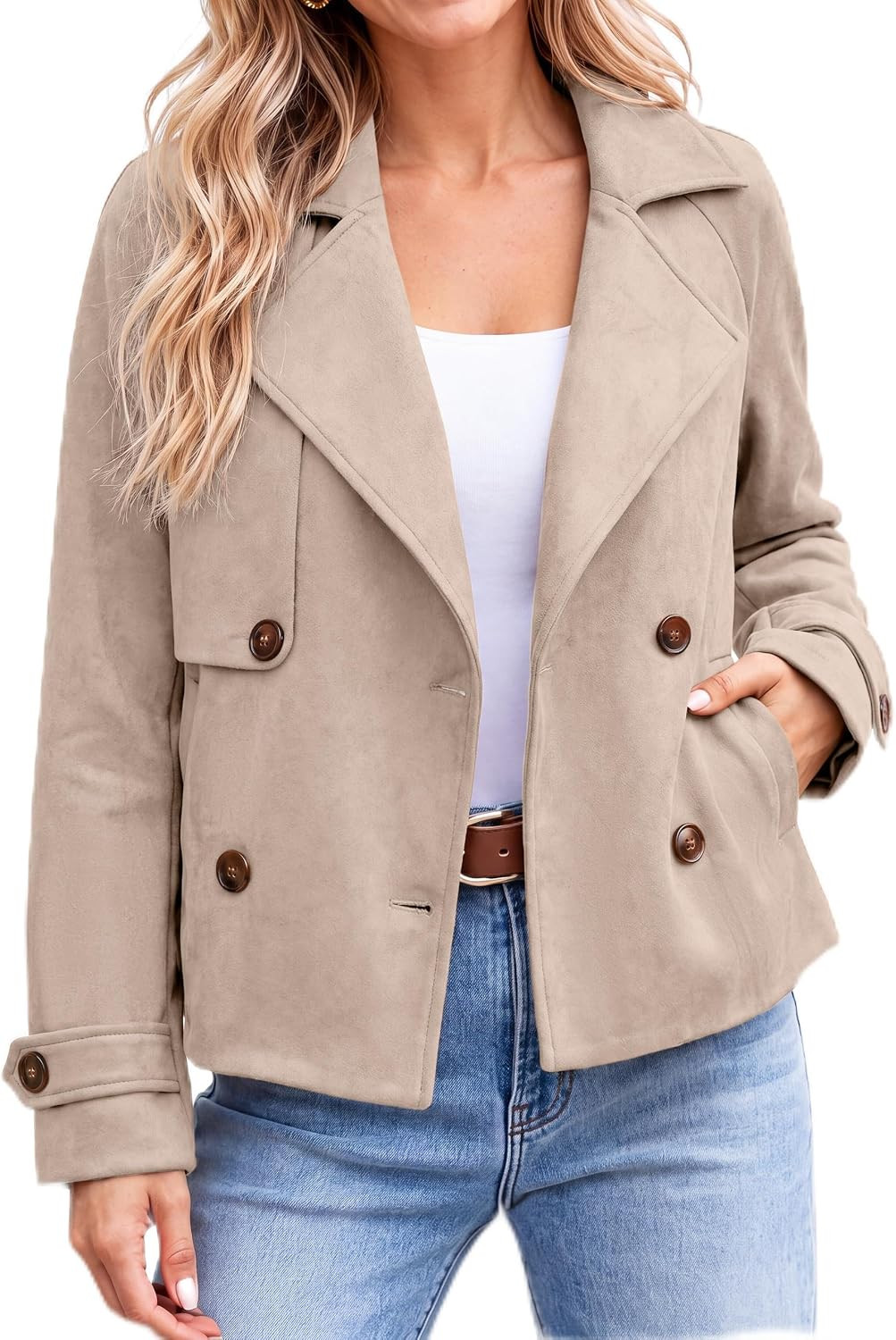 Simplee Womens Faux Suede Casual Fall Long Sleeve Jacket | Amazon (US)