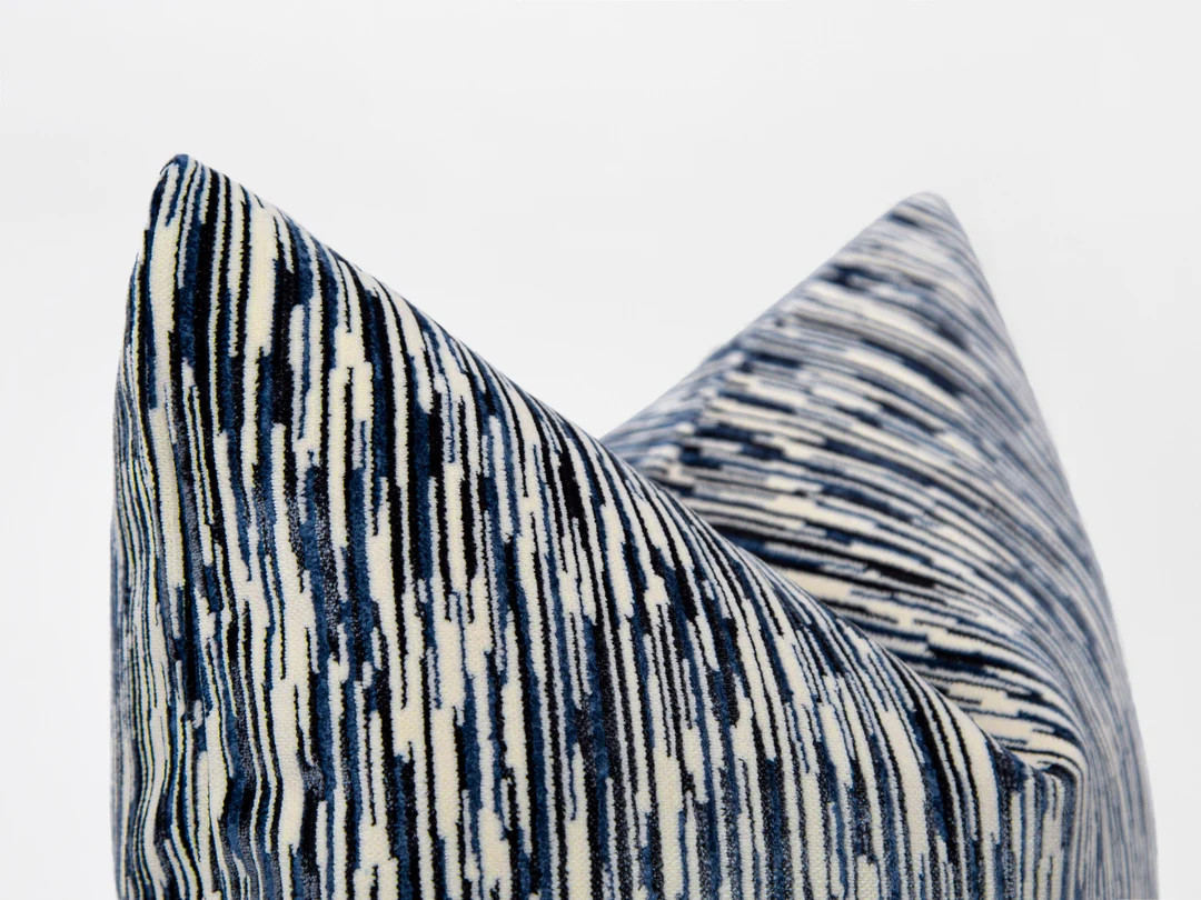 Navy Abstract Striped Pillow Cover, Woven Velvet Throw Pillow, Decorative Navy Euro Sham, Accent ... | Etsy (US)