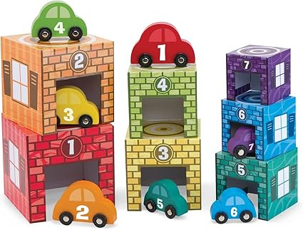 Melissa & Doug Nesting and Sorting Garages and Cars With 7 Graduated Garages and 7 Stackable Wood... | Amazon (US)