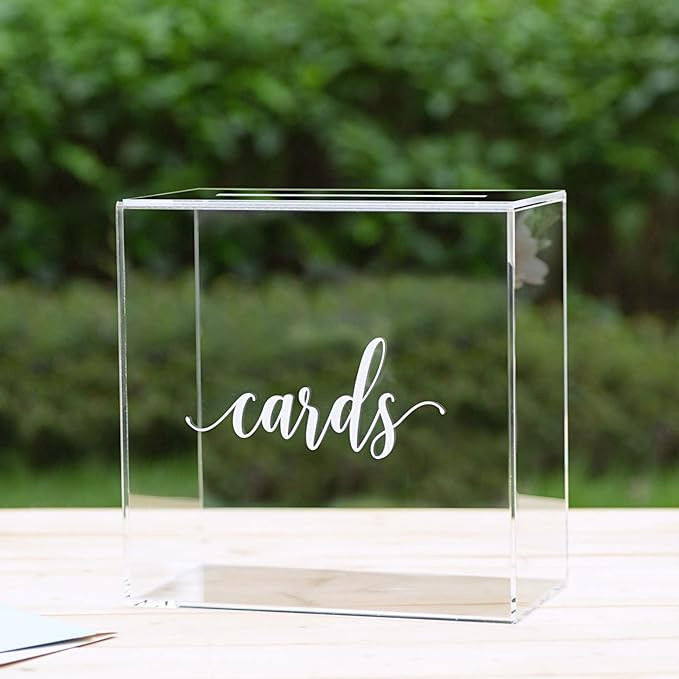 UNIQOOO Clear Acrylic Card Box w/Slot, Thick DIY Wedding Box Blank White Print, Large 10x10x5.5 i... | Amazon (US)