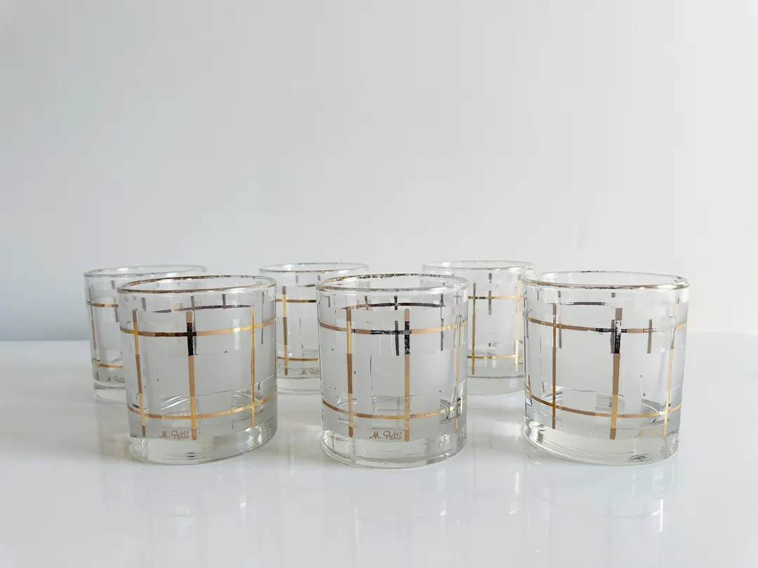 Set of 6 M.Petti Golden Plaid Rocks Glasses Mid-Century Vintage 1960s | Etsy (US)