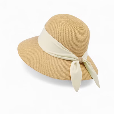 Anna-Kaci Women's Wide Brim Straw Hat with Twisted Bow Back Detail and Sun Protection Design - Beige | Target