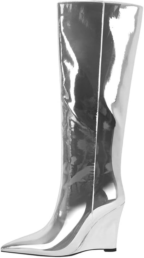 Richealnana Women's Knee High Boots for Women Zipper Up Wedge Heeled Boots | Amazon (US)