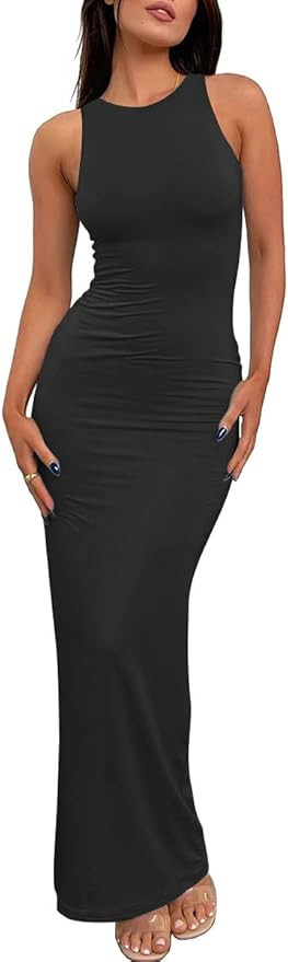 LILLUSORY Backless Maxi Dress Women's 2023 Spring Summer Casual Long Tank Dresses Sexy Basic Body... | Amazon (US)