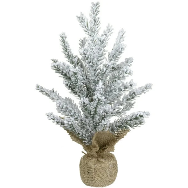 12" Unlit Artificial Flocked Mini Pine Christmas Tree with Jute Base | Walmart (US)