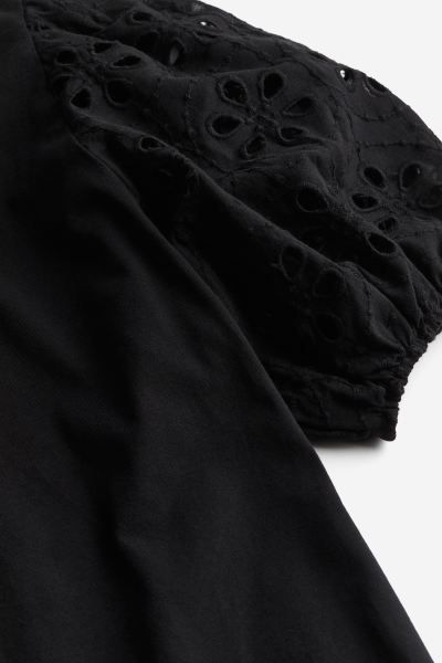 Top with Eyelet Embroidered Sleeves - Black - Ladies | H&M US | H&M (US + CA)