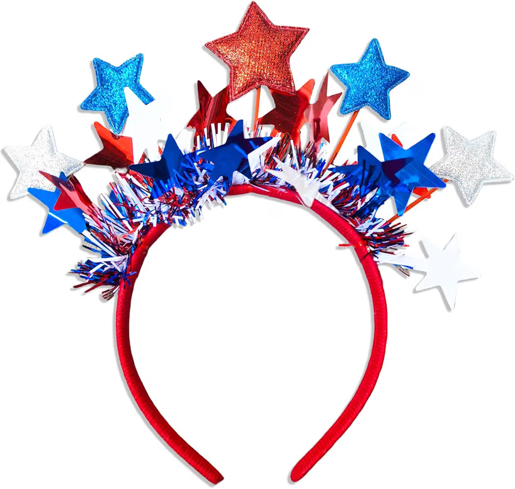 4th of July Headband for Women, Red White and Blue Star Headband for Patriotic Fourth of July Hai... | Amazon (US)