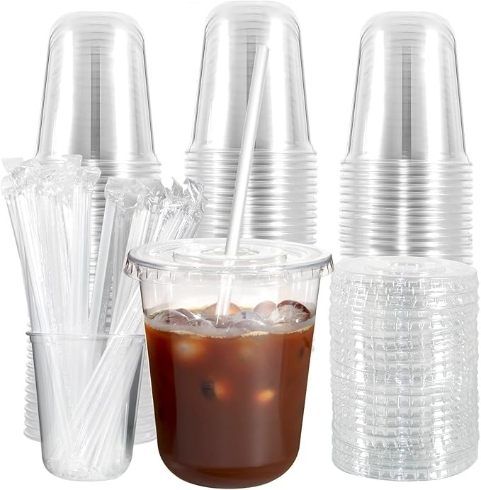 100 Sets Clear Plastic Cups with Lids and Straws, 14 oz For Cold Drinks PET Material Disposable I... | Amazon (US)