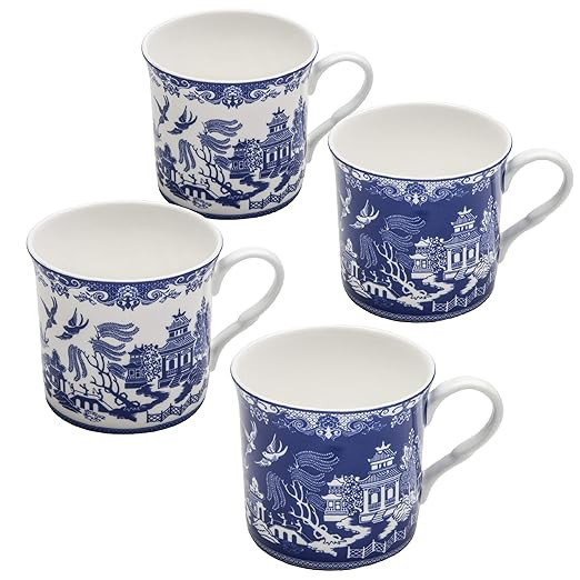 Blue Willow Bone China Coffee Tea Mugs 10-Ounce (2 Assorted Patterns, Set of 4) (S17301I/C-BLU-6) | Amazon (US)