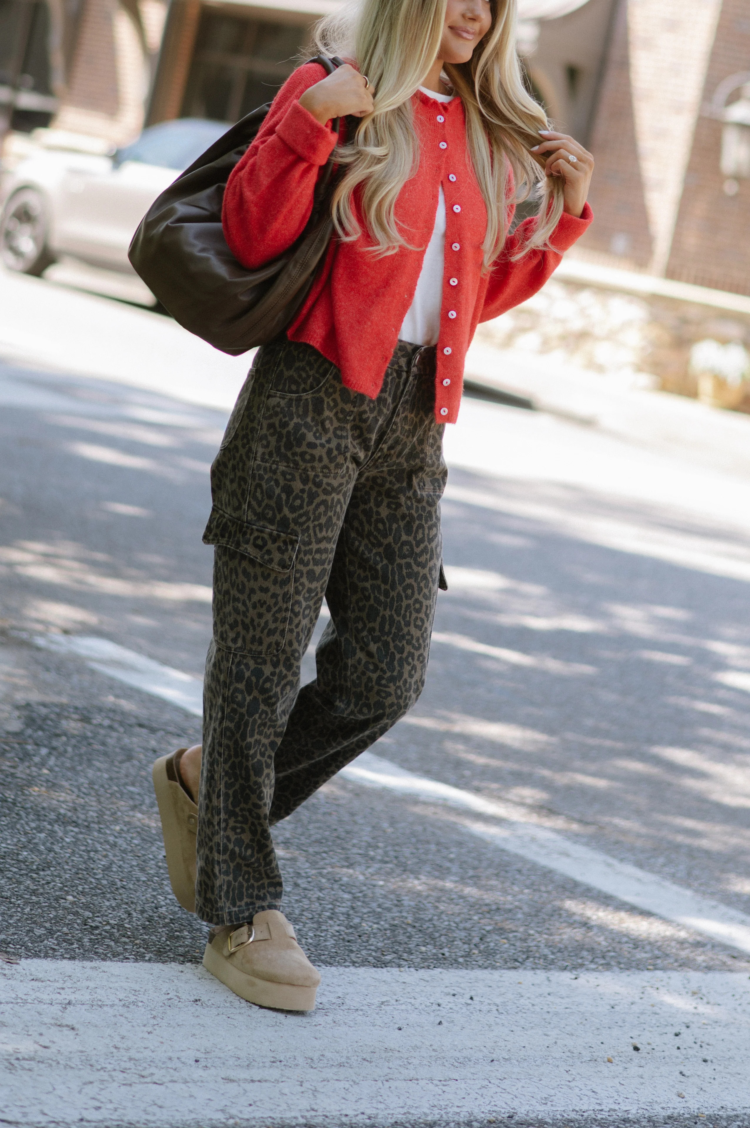 Cheetah Print Cargo Pants-Brown | These Three