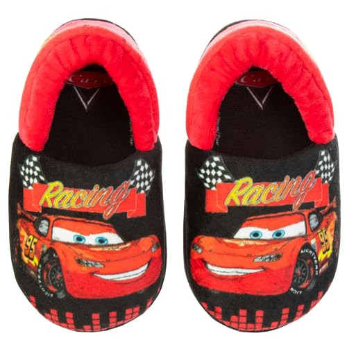 Disney Pixar Cars Lightning McQueen Slippers - Boys PJ House Shoes Pajama Indoor Warm Kids Slipper - Red Black (size 5-6 Toddler) | Amazon (US)