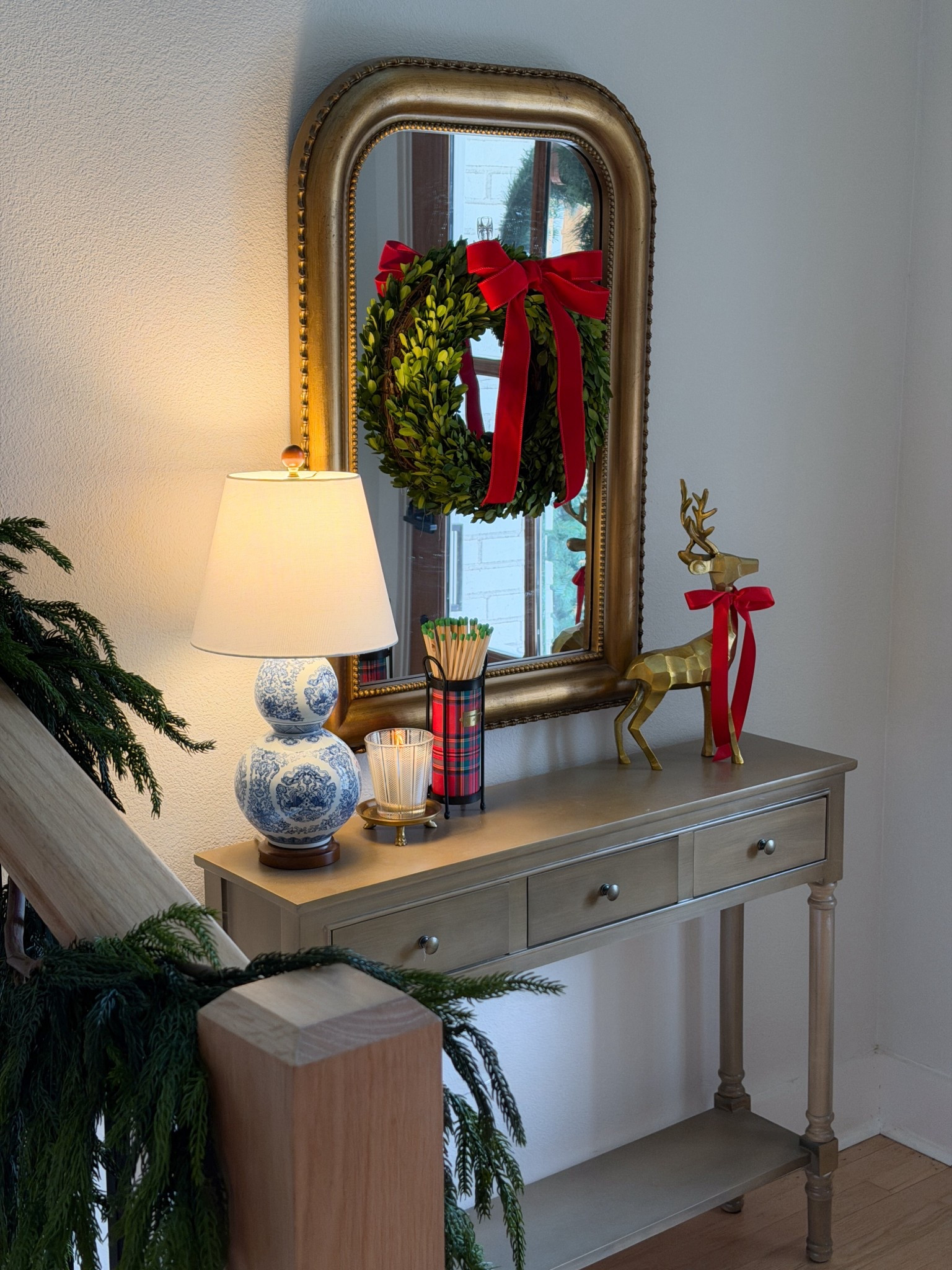 Our cozy Christmas front entryway! Linked what I was able to :) 