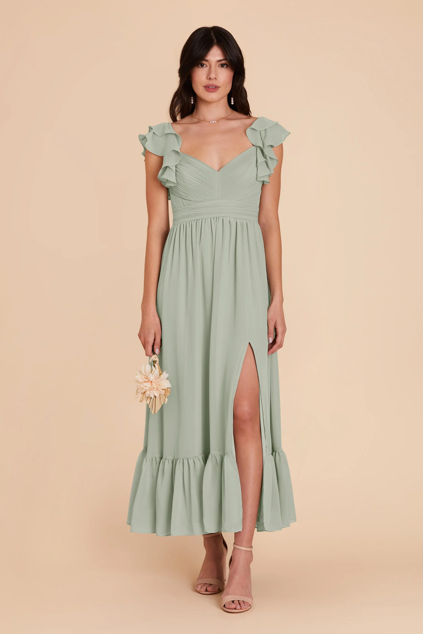 Michelle Chiffon Dress - Sage | Birdy Grey