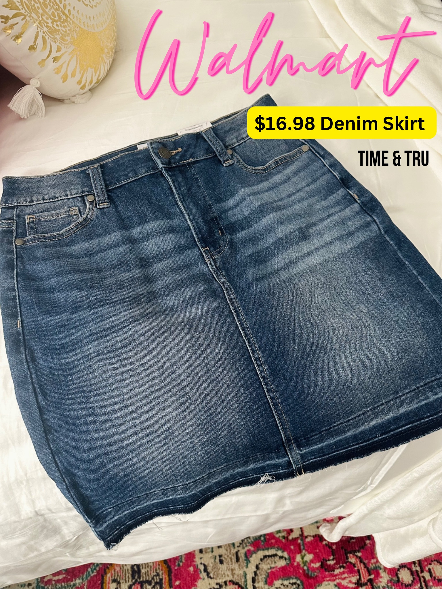 The perfect denim skirt for only $16.98!!!! Seriously y’all, the best skirt ever 🤩 Comfy, stretchy, & a good length. Wearing my normal size 2 (XS). 

Walmart. Denim skirt. Denim skirt outfits. Walmart fashion. Walmart finds. Jean skirt. Skirts. 

#LTKfindsunder100 #LTKworkwear #LTKfindsunder50