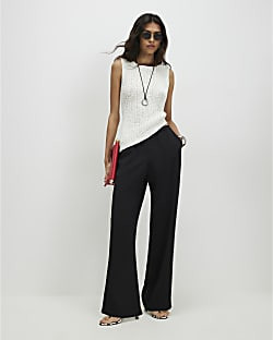 Black Crepe Wide Leg Trousers | River Island UK & IE