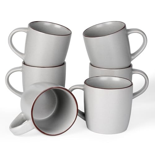 famiware Mercury Coffee Mugs 13 oz, Coffee Mugs Set of 6 with Handle, Cups for Latte, Hot Tea, Cappuccino, Mocha, Cocoa, Light Grey | Amazon (US)