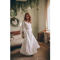 Linen Maxi Dress, White Summer Wrap Bishop Sleeve Wedding Renaissance Dress | Etsy (US)