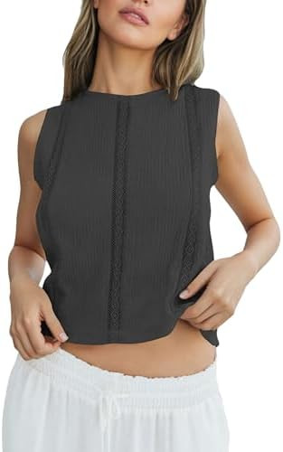 Mingzhu Womens Summer Beach Sleeveless Tank Tops 2026 Hollow Out Eyelet Lace Patchwork Blouse Lig... | Amazon (US)