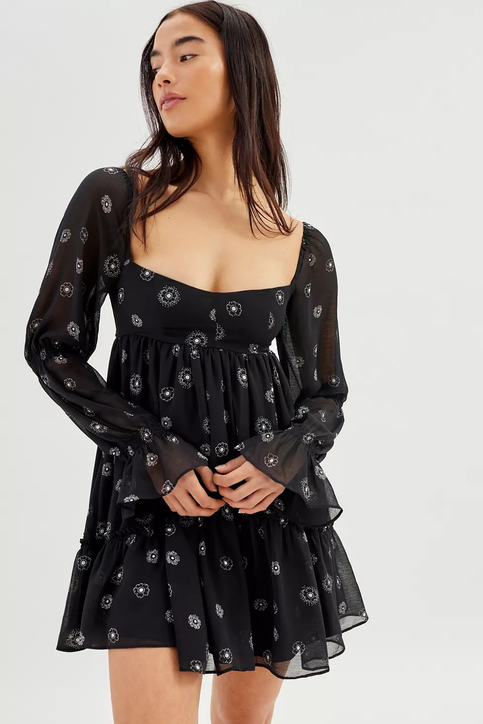 UO Lannette Long Sleeve Mini Dress | Urban Outfitters (US and RoW)
