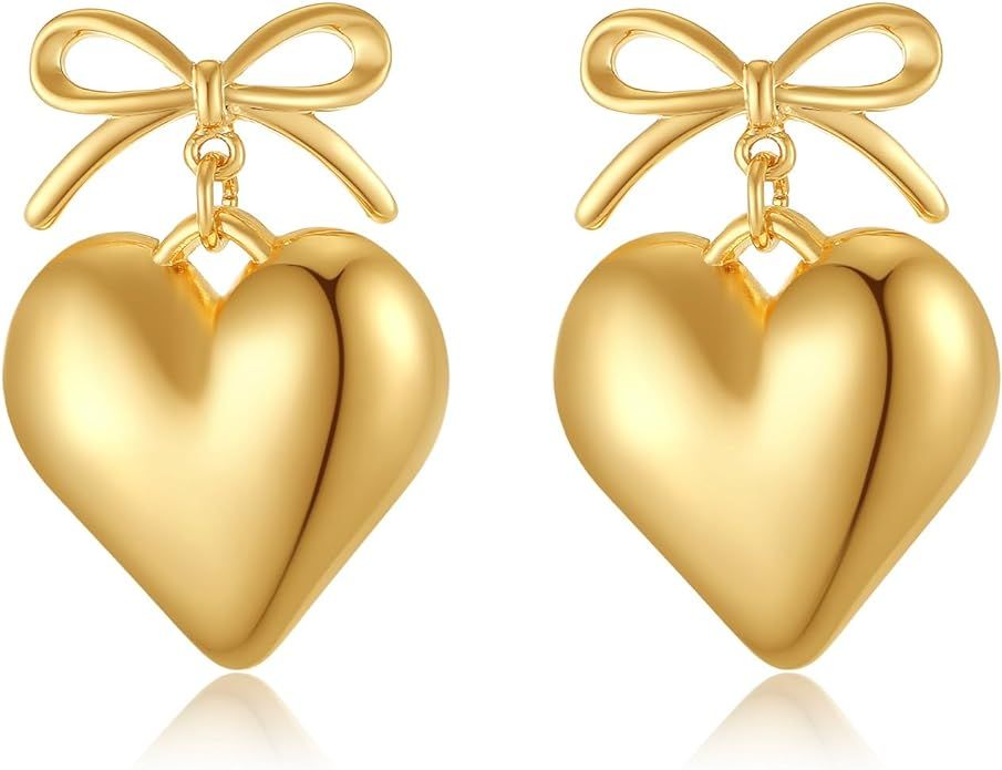 TRWWELL Heart Dangle Earrings for Women Dainty Statement Ribbon Bow Dangle Earrings Earrings Cute... | Amazon (US)