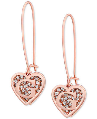 Rose Gold-Tone Pav\u00e9 Heart Logo Drop Earrings | Macy's